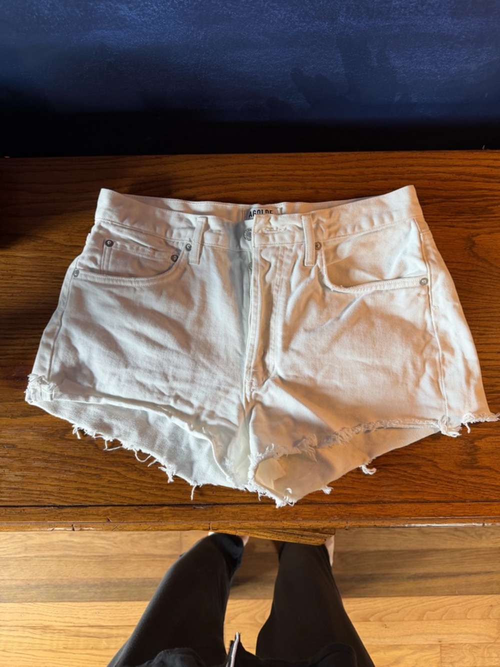 AGOLDE White Distressed High-Rise Denim Shorts